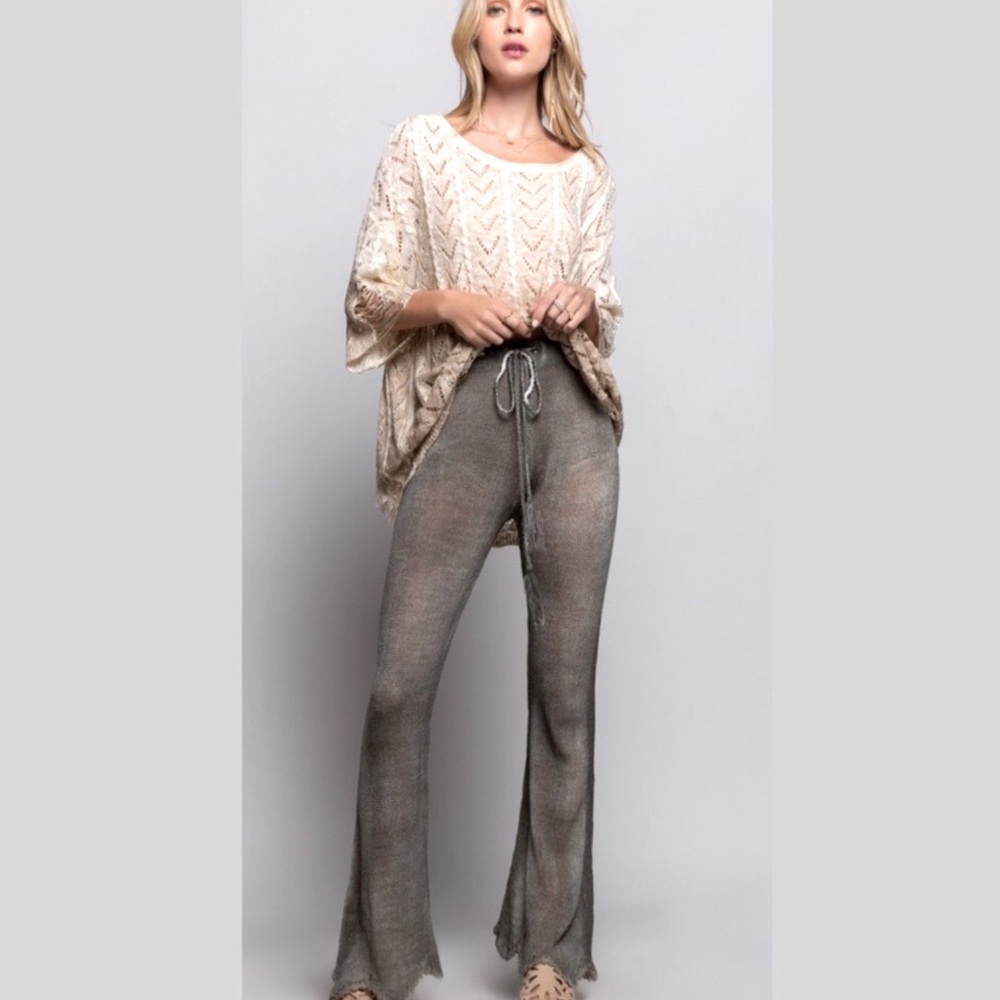 Boho Lightweight Mesh Scalloped Hem Lounge Pants